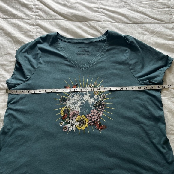 Lane Bryant Earth & Flower Printed Women's Tee, V-Neck, Blue/Teal, 26/28 - Picture 10 of 11
